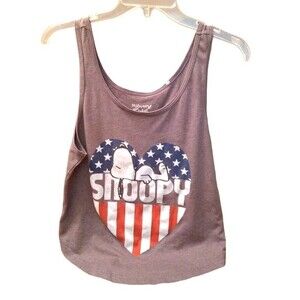 Might Fine Peanuts Snoopy USFlag Heart Women's Crop Tank Top L
